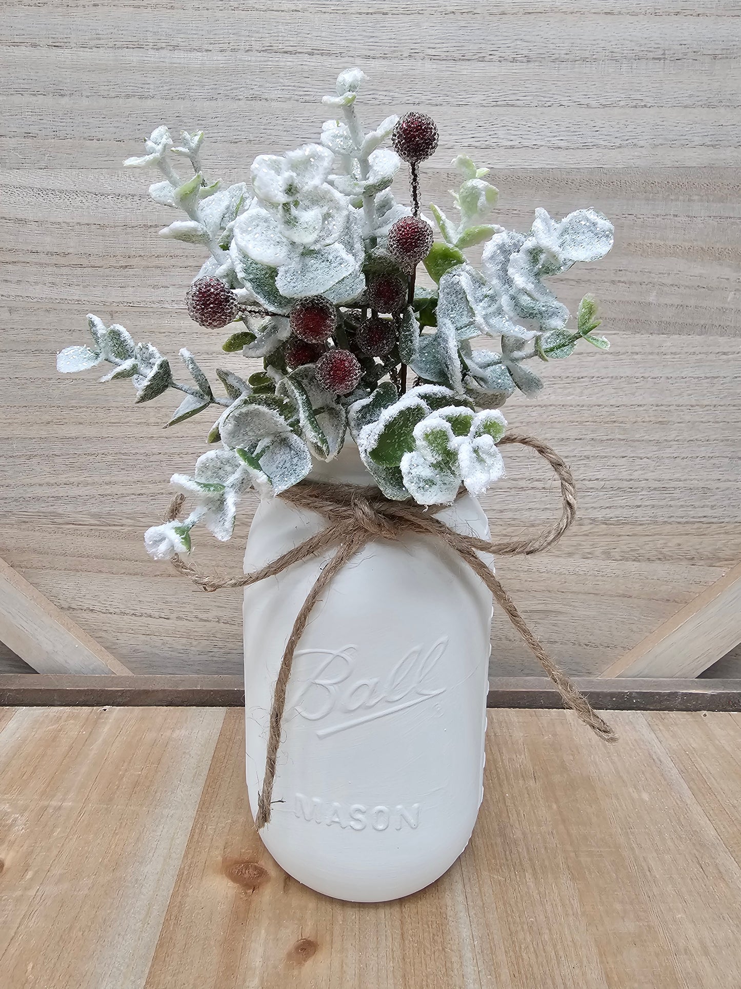 Christmas Eucalyptus & Berry Lighted Mason Jar Centerpiece