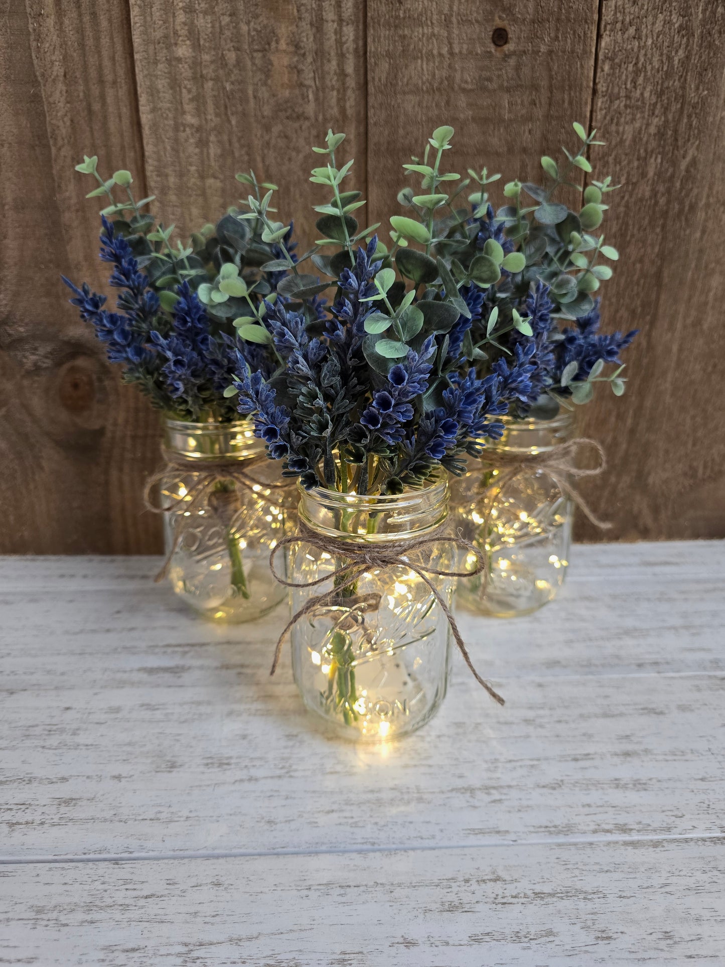 Lavender Blooms & Eucalyptus Lighted Mason Jar Centerpiece