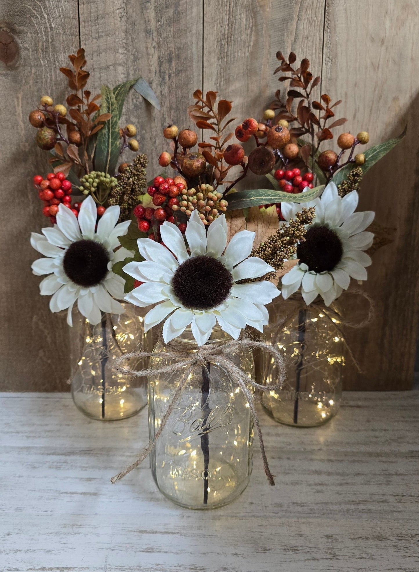 Fall Sunflower Lighted Mason Jar Centerpiece - Glassy Gal Decor