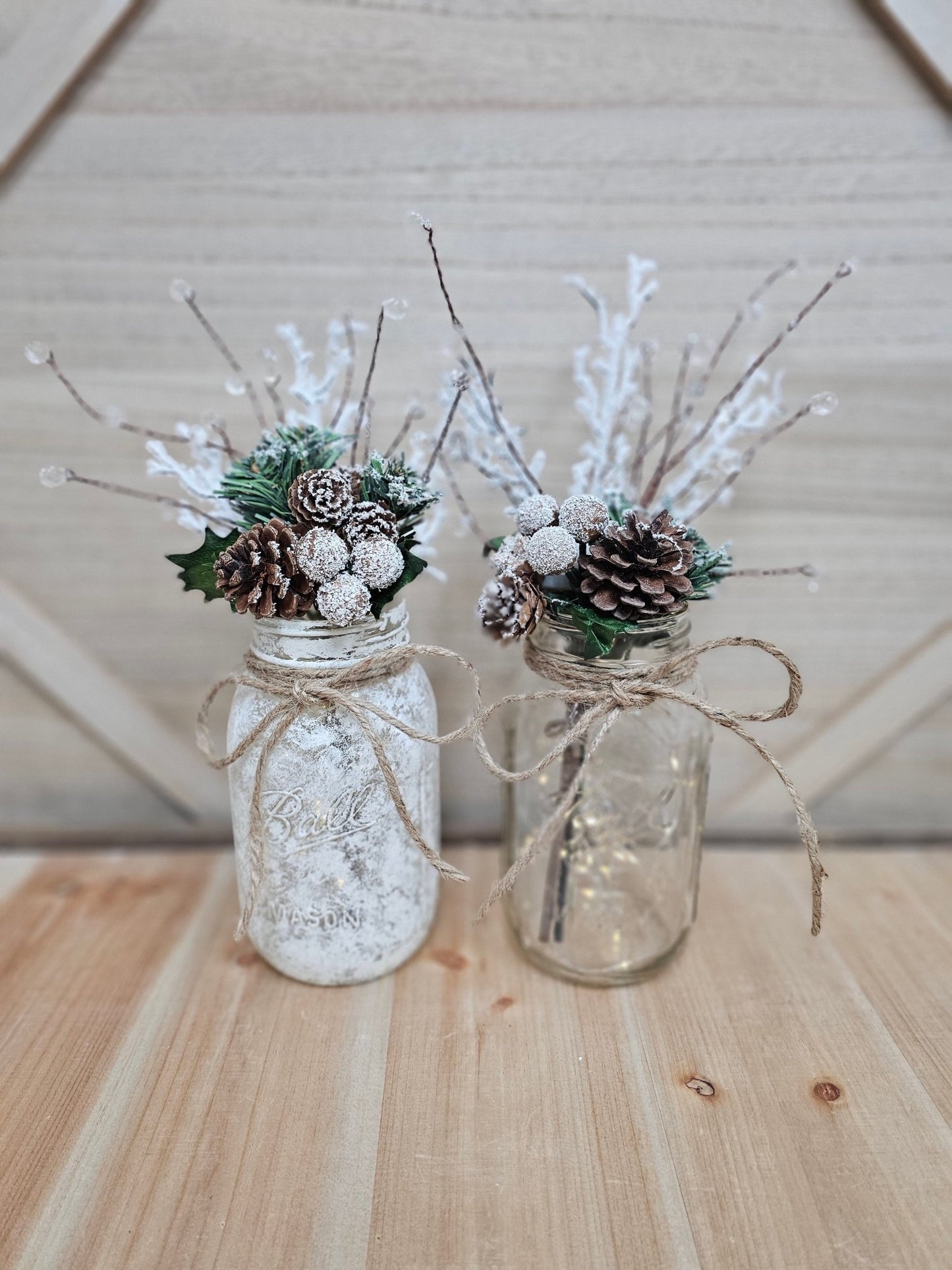 Snowy Winter Wonderland Mason Jar With Fairy Lights - Glassy Gal Decor