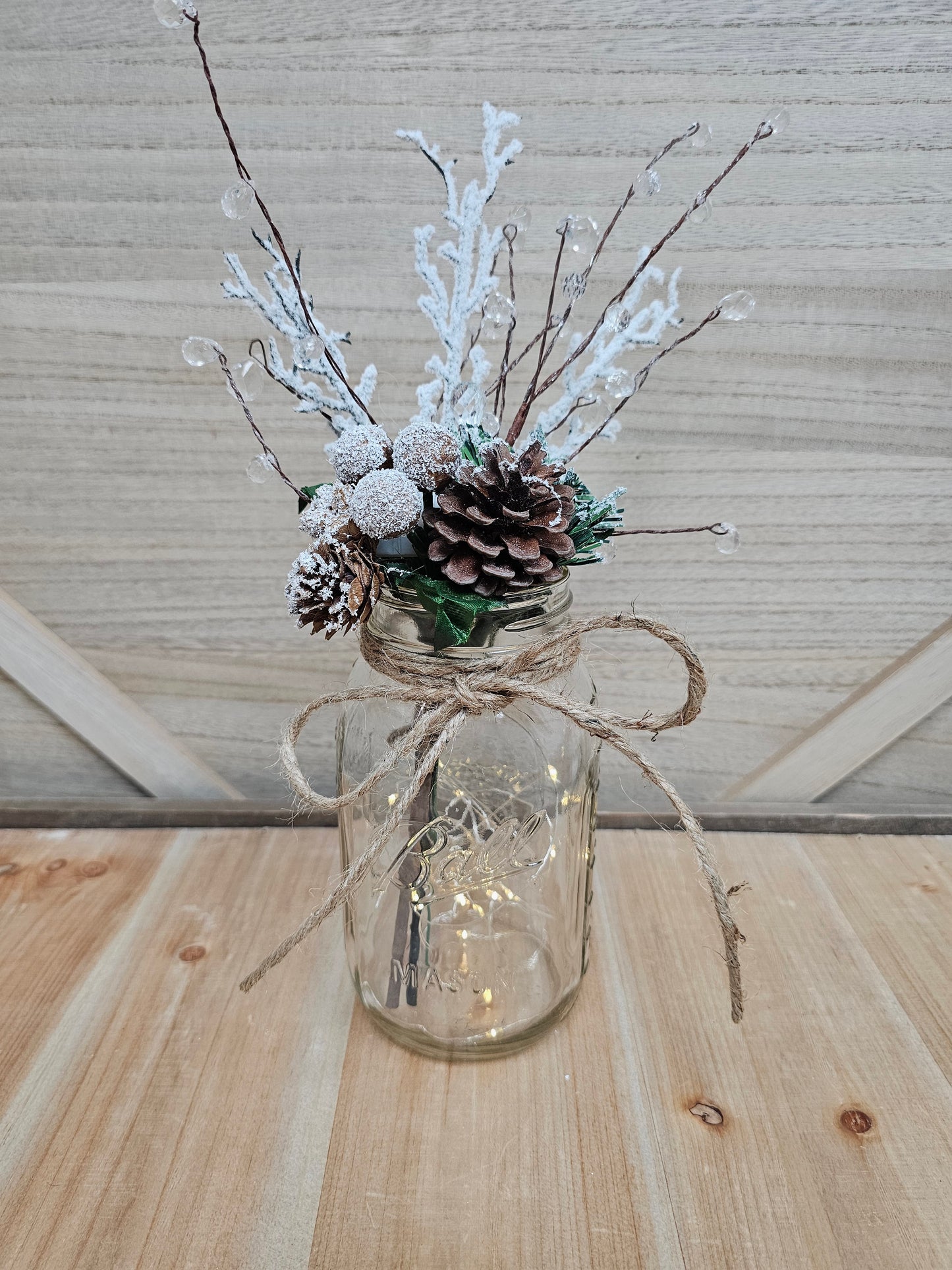 Snowy Winter Wonderland Mason Jar With Fairy Lights