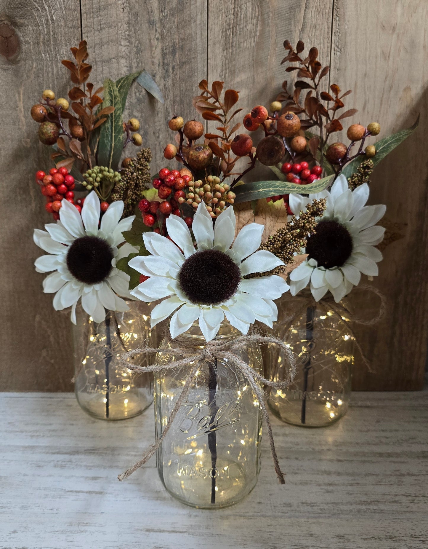 Fall Sunflower Lighted Mason Jar Centerpiece