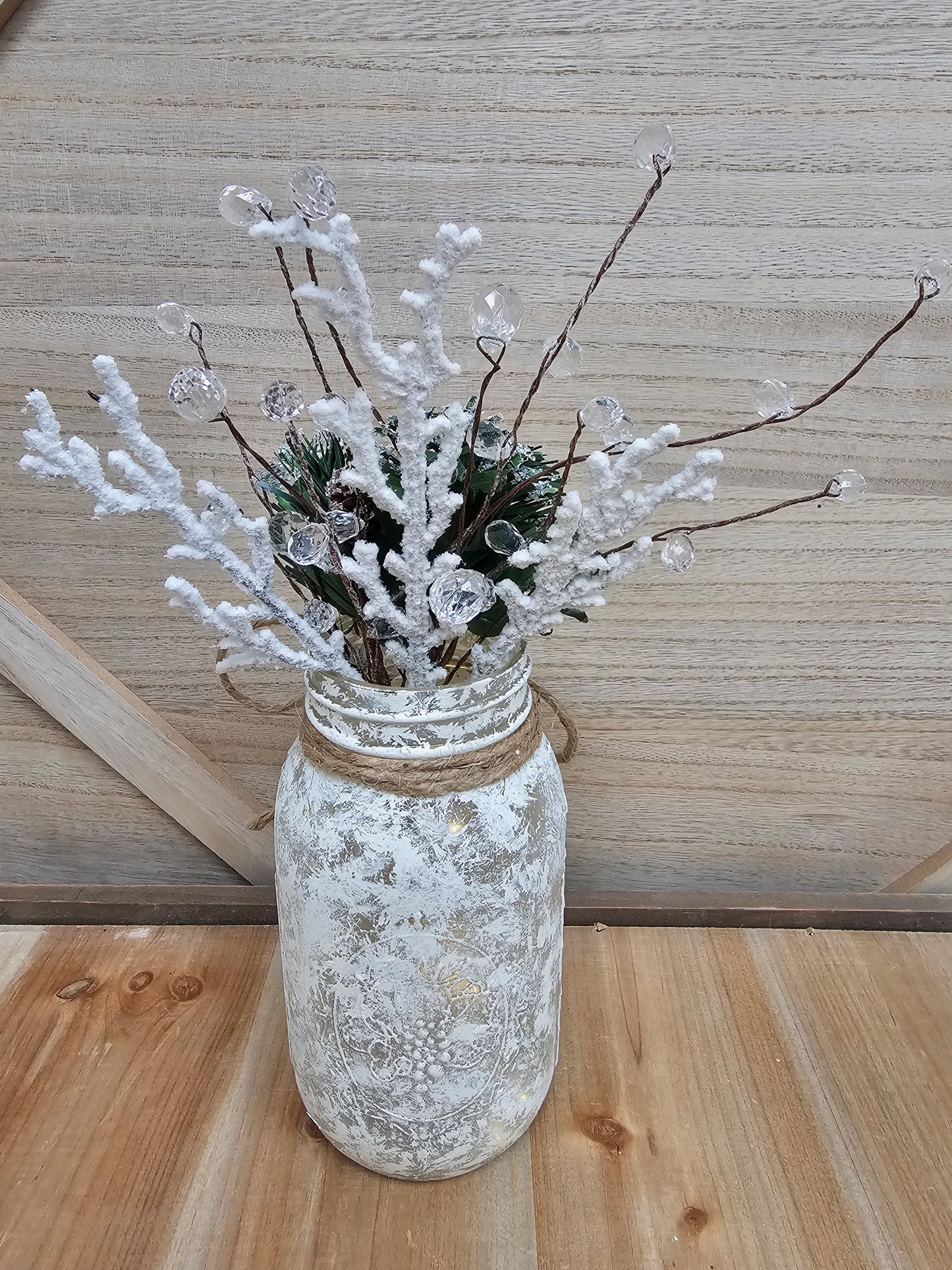 Snowy Winter Wonderland Mason Jar With Fairy Lights