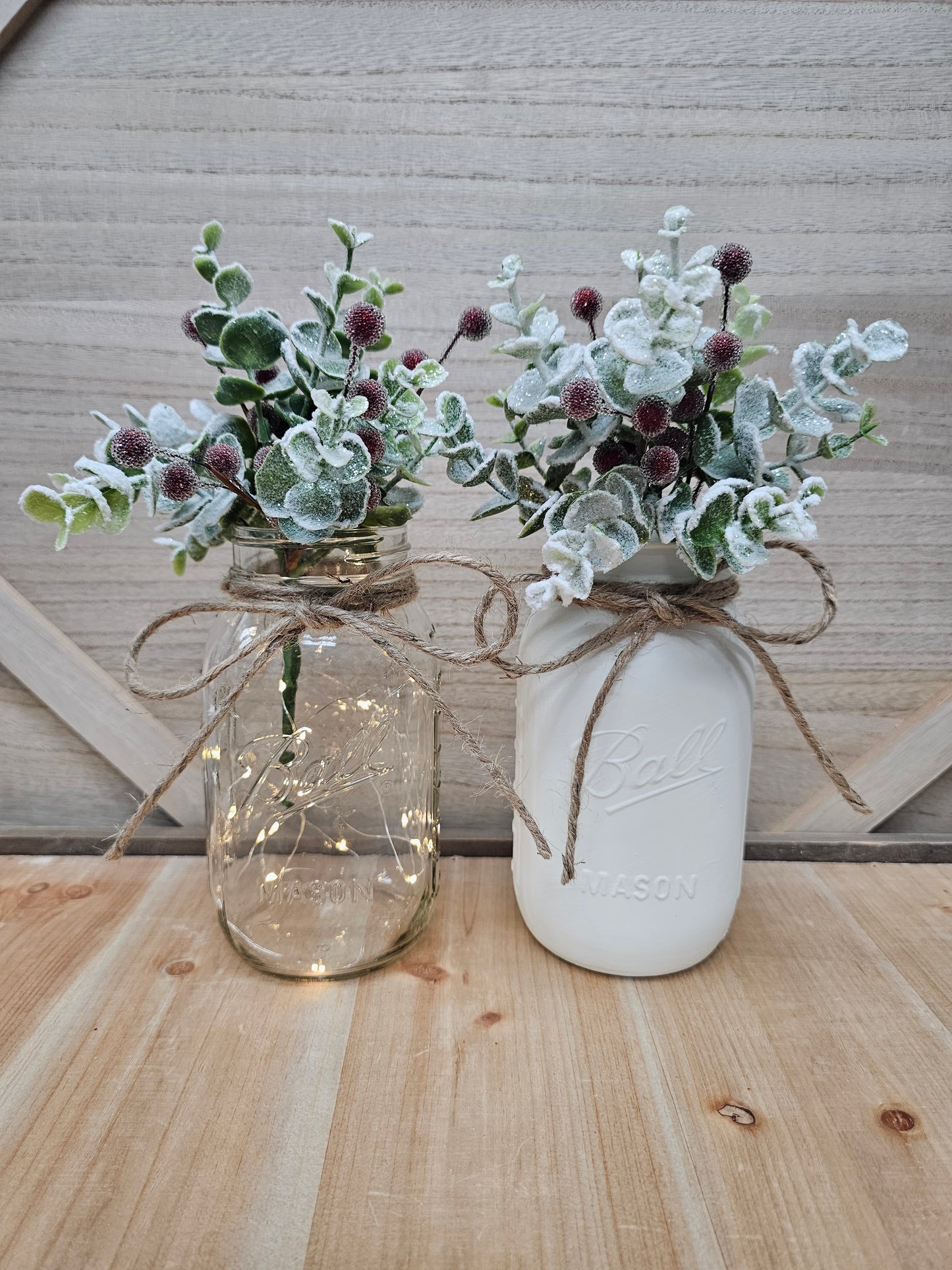 Christmas Eucalyptus & Berry Lighted Mason Jar Centerpiece