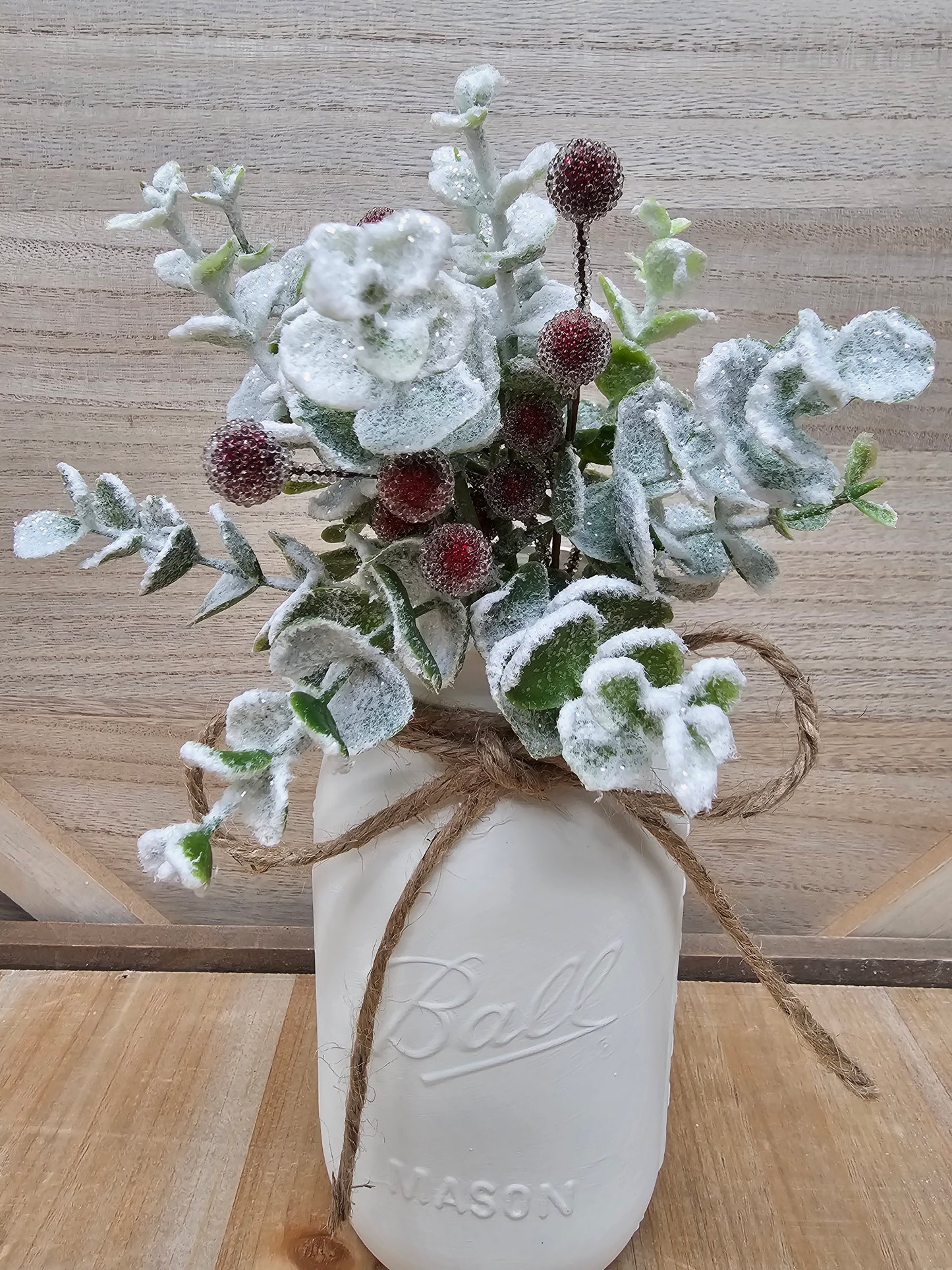 Christmas Eucalyptus & Berry Lighted Mason Jar Centerpiece