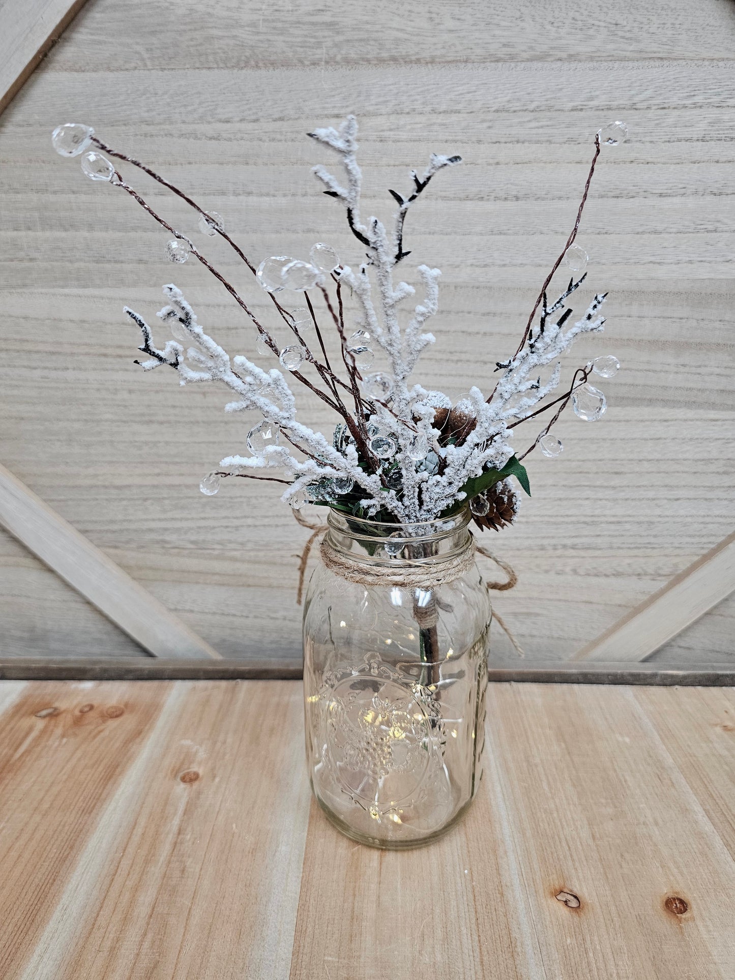 Snowy Winter Wonderland Mason Jar With Fairy Lights