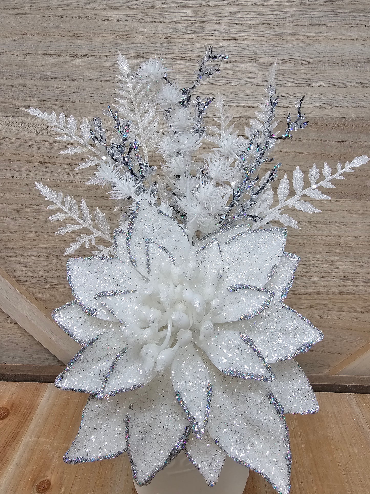 White Ice Poinsettia Mason Jar Centerpiece