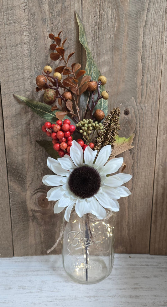 Fall Sunflower Lighted Mason Jar Centerpieces With Bows - Glassy Gal Decor