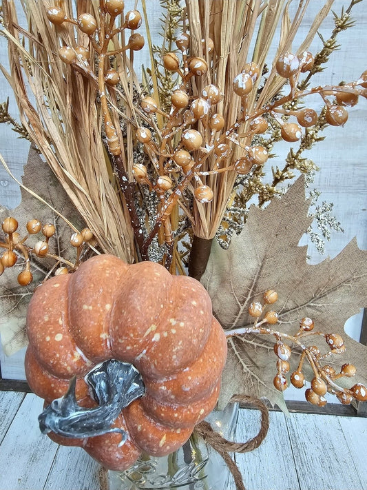 Fall Pumpkin Lighted Mason Jar Centerpiece - Glassy Gal Decor
