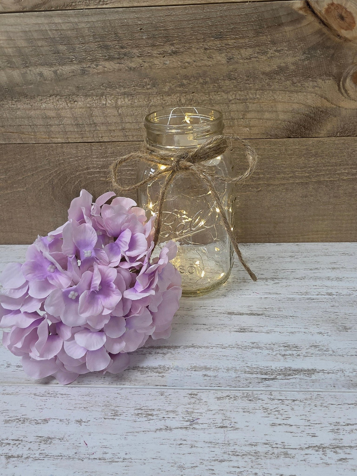 Lavender Silk Hydrangea Lighted Mason Jar Centerpiece - Glassy Gal Decor