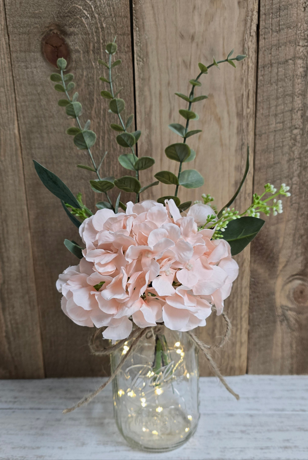Blush Silk Hydrangea and Rose Lighted Event Table Centerpiece