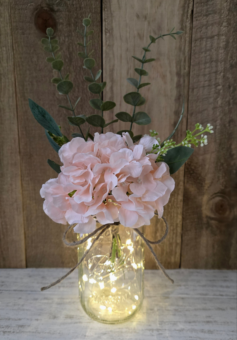 Blush Silk Hydrangea and Rose Lighted Event Table Centerpiece