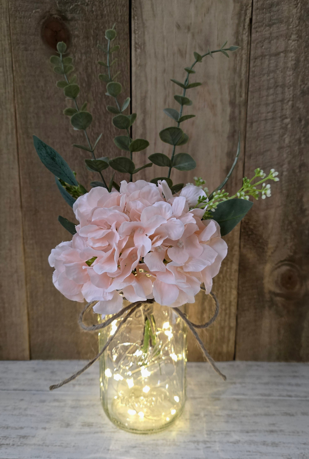 Blush Silk Hydrangea and Rose Lighted Event Table Centerpiece