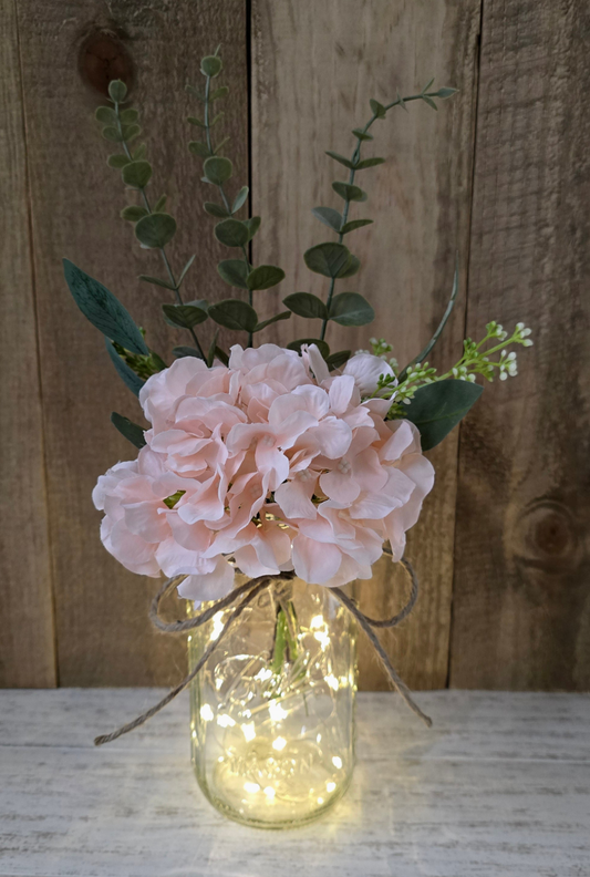 Blush Silk Hydrangea and Rose Lighted Event Table Centerpiece