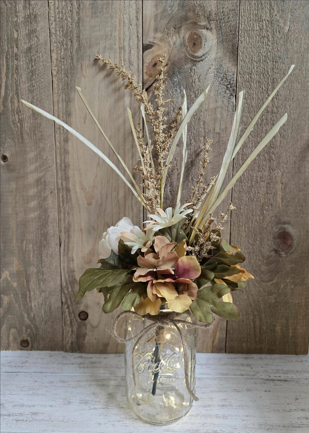 3 Piece Dahlia, Peony, & Hydrangea Fall Faux Floral Lighted Mason Jar Centerpiece Set