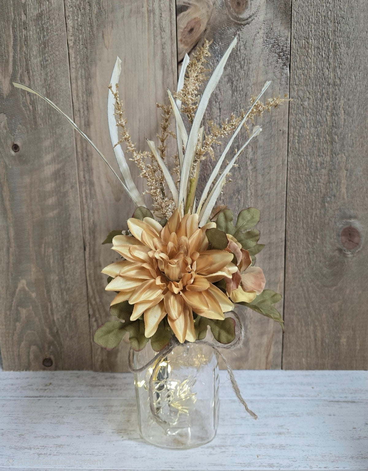 3 Piece Dahlia, Peony, & Hydrangea Fall Faux Floral Lighted Mason Jar Centerpiece Set