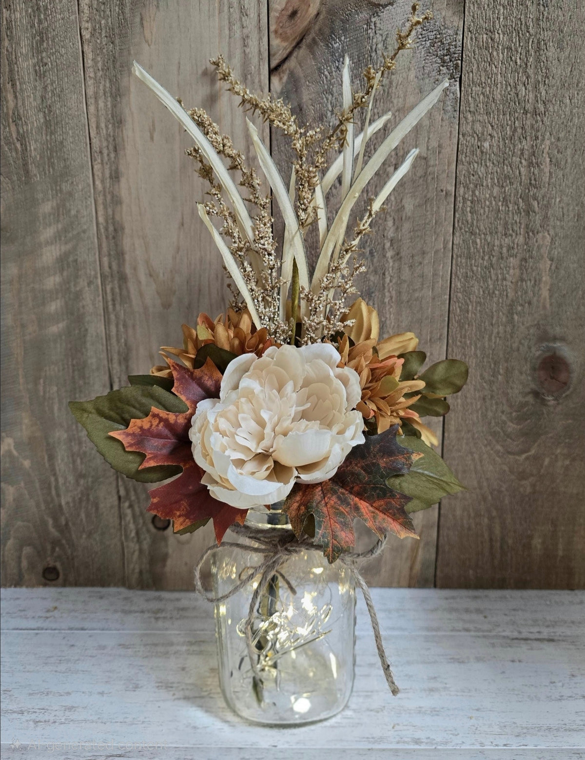 3 Piece Dahlia, Peony, & Hydrangea Fall Faux Floral Lighted Mason Jar Centerpiece Set