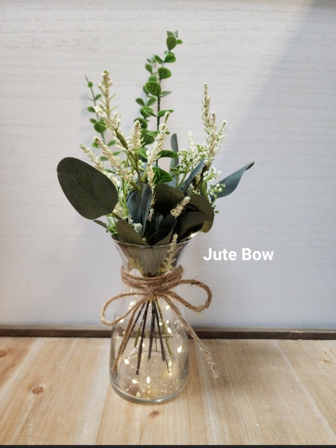 Eucalyptus and Babies Breath Lighted Bud Vase Centerpiece