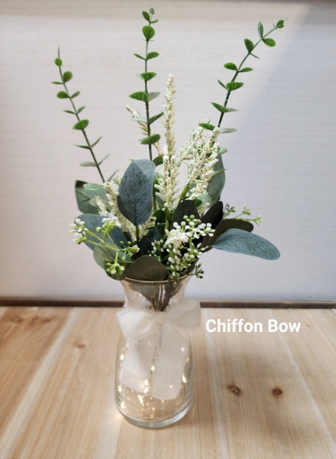 Eucalyptus and Babies Breath Lighted Bud Vase Centerpiece
