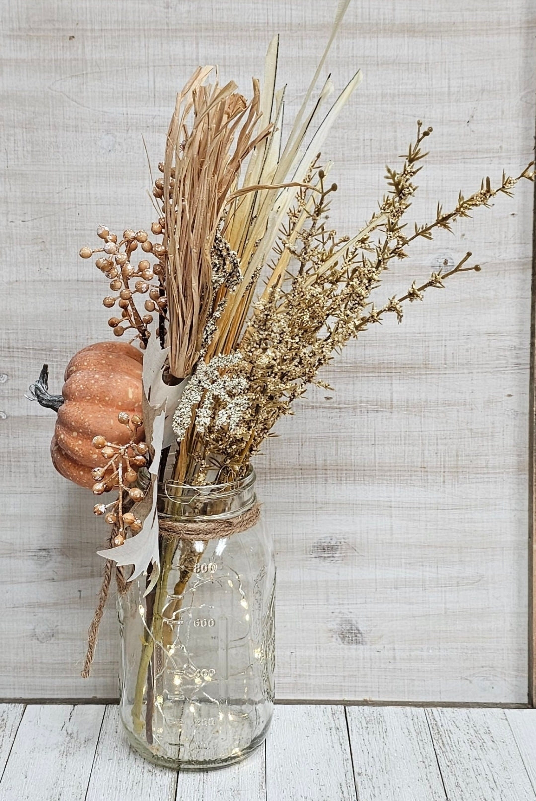 Fall Pumpkin Lighted Mason Jar Centerpiece