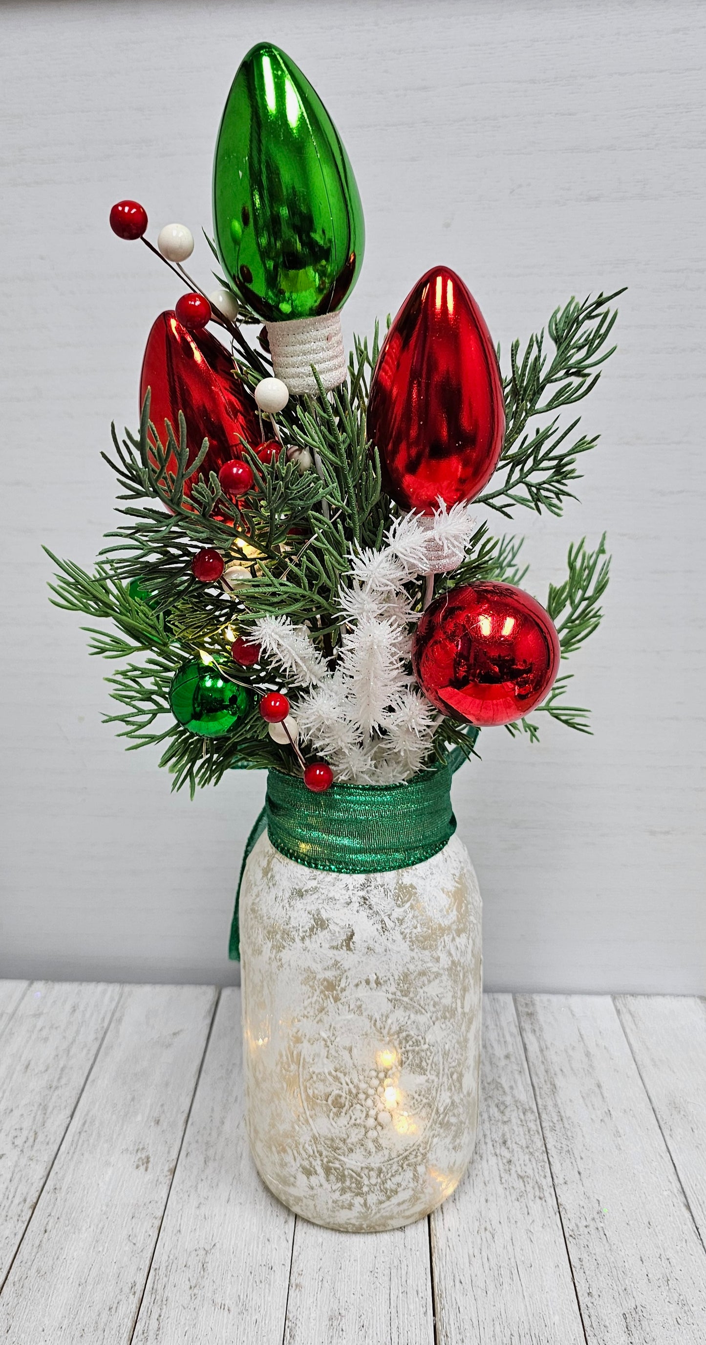 Christmas Tree Lighted Mason Jar Centerpiece - Free Shipping