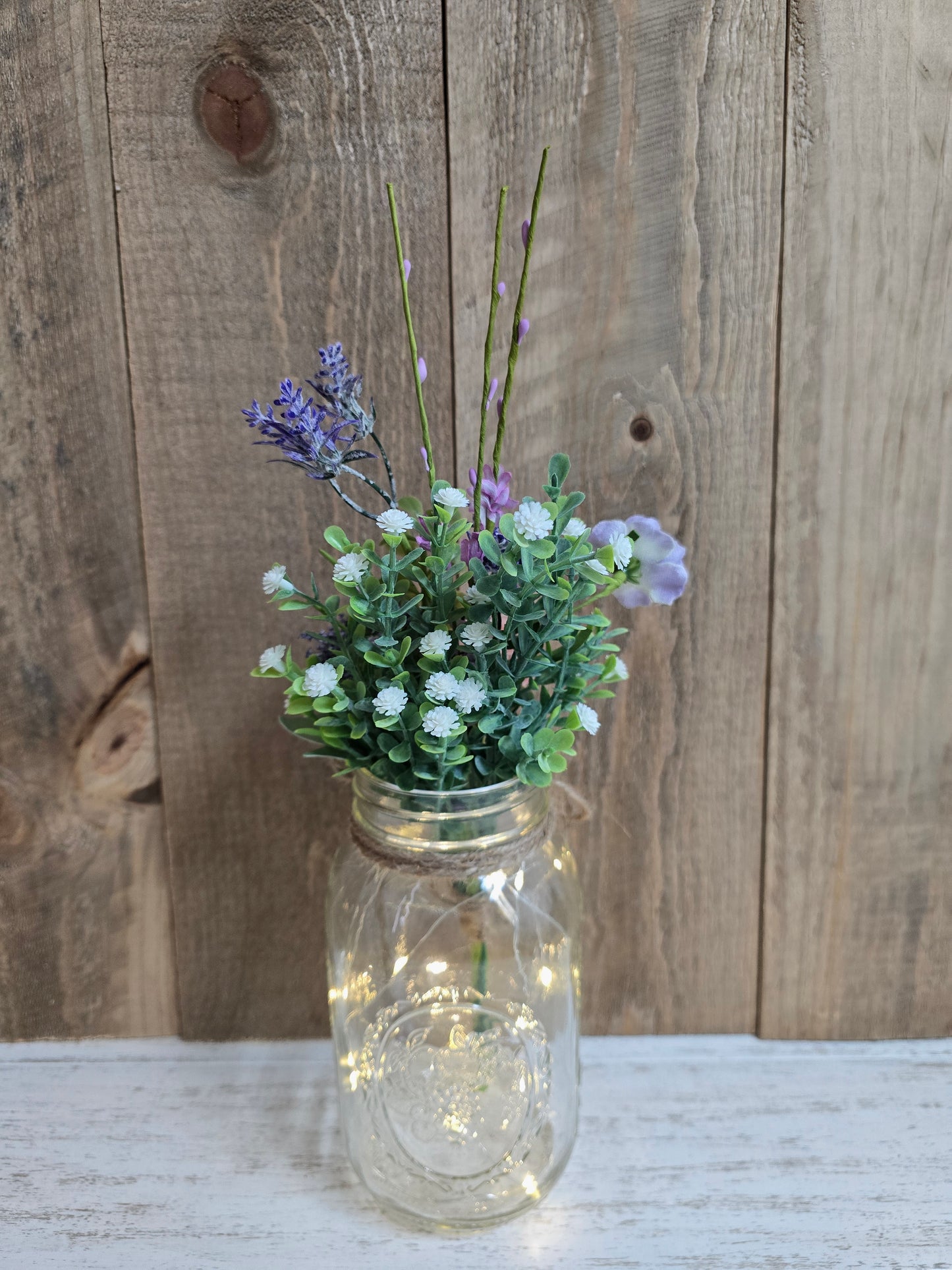 Faux Wildflower Lighted Mason Jar Quart Centerpiece