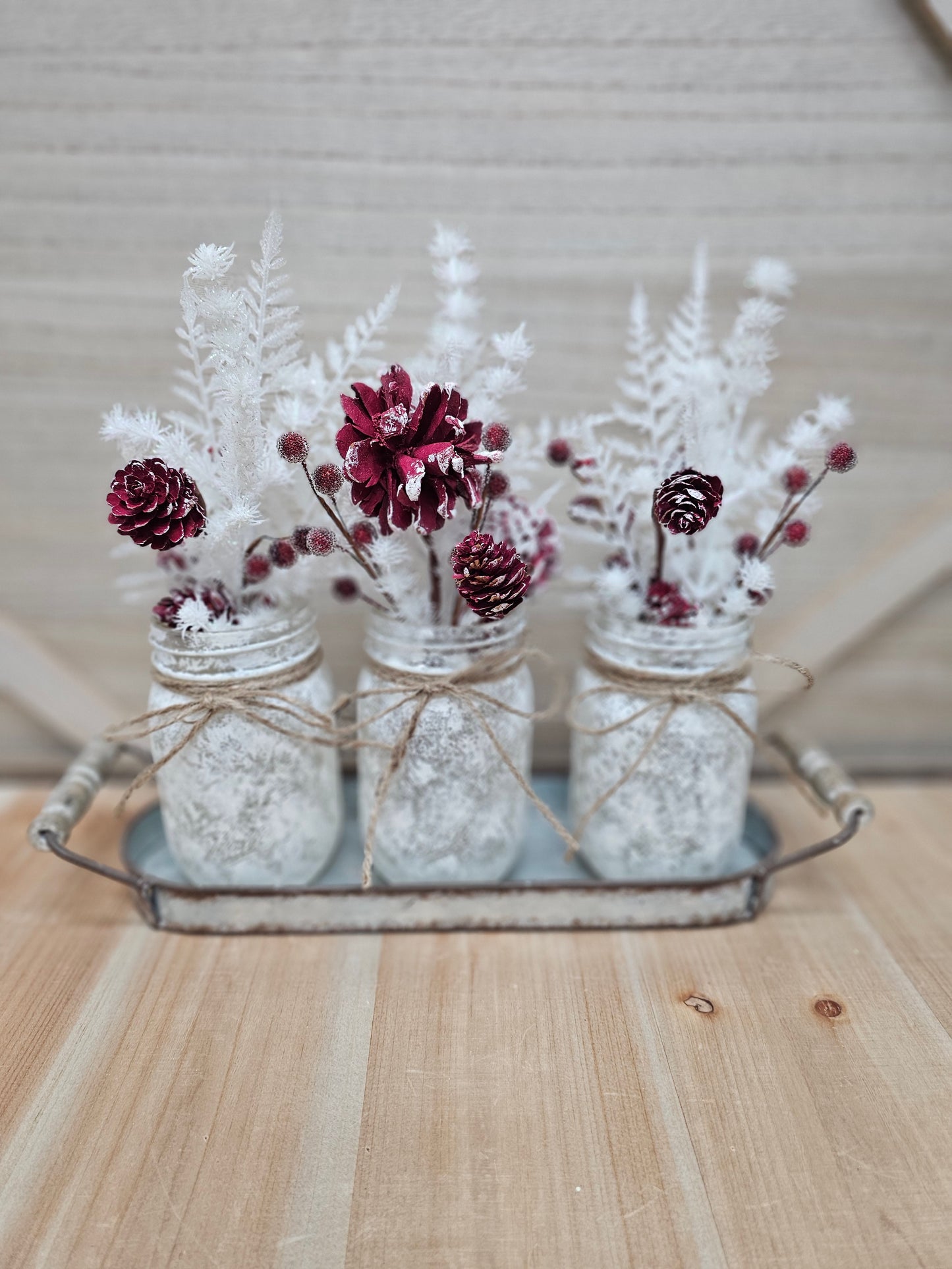 White Frost Mason Jar Christmas Centerpiece - Free Shipping