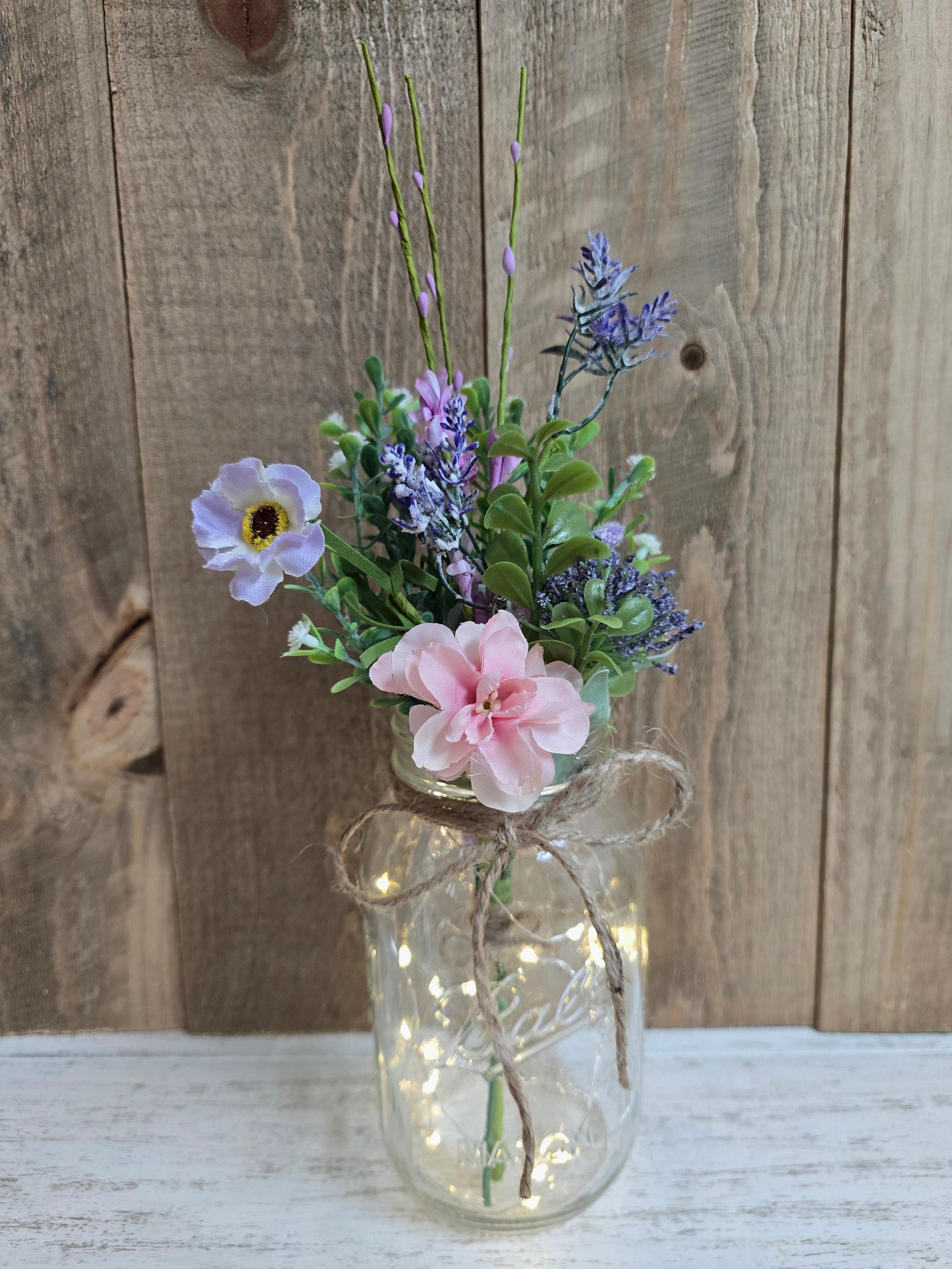 Faux Wildflower Lighted Mason Jar Quart Centerpiece