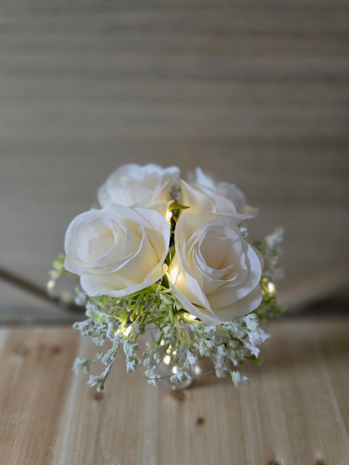 Ivory Silk Rose Lighted Centerpiece