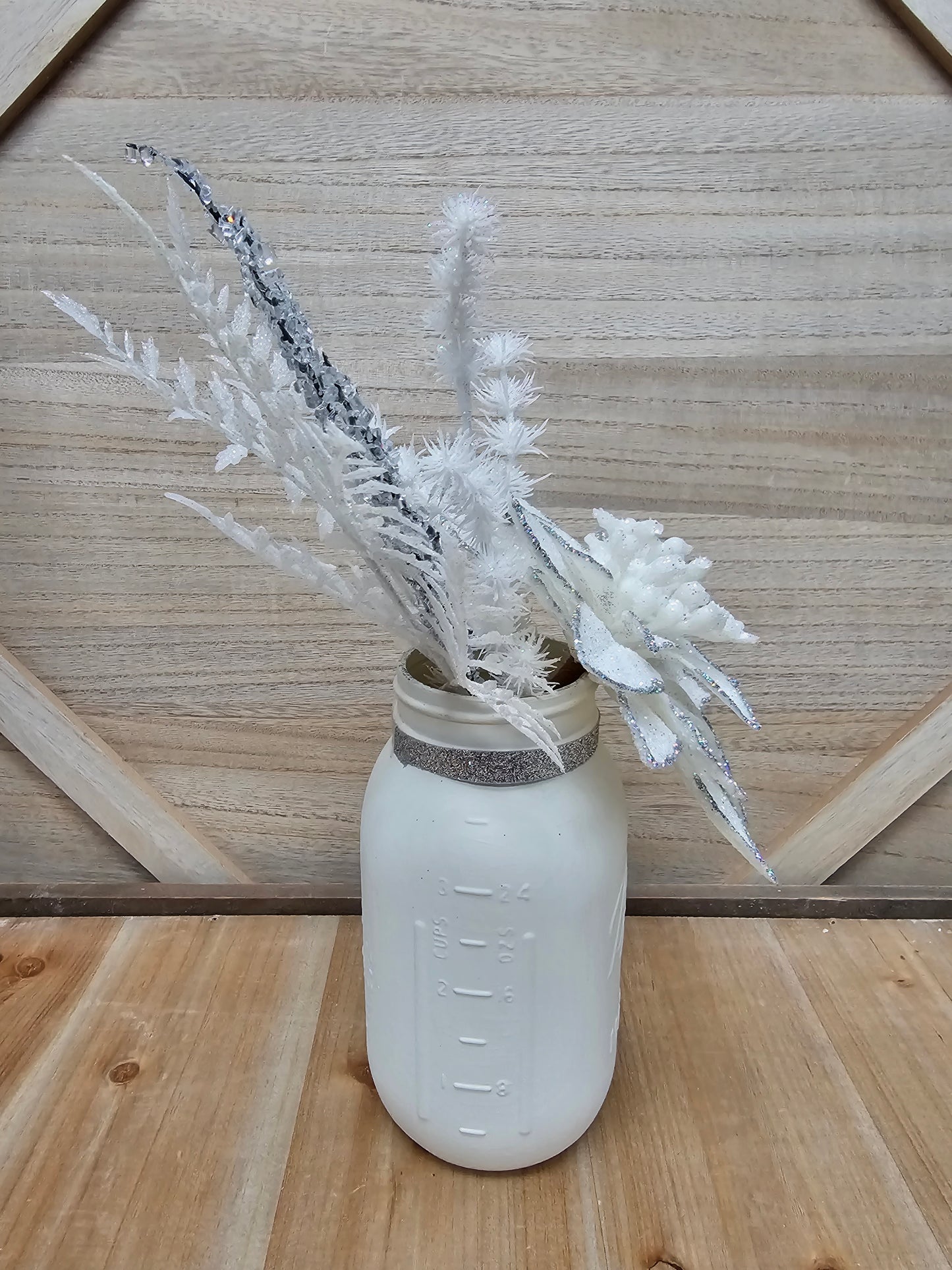 White Ice Poinsettia Mason Jar Centerpiece - Free Shipping