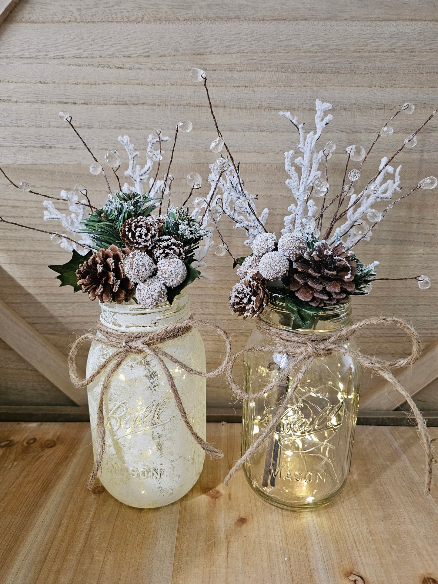 Snowy Winter Wonderland Mason Jar With Fairy Lights - Free Shipping