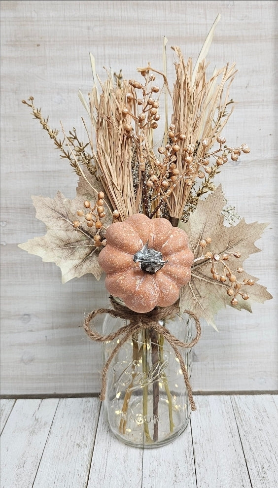 Fall Pumpkin Lighted Mason Jar Centerpiece