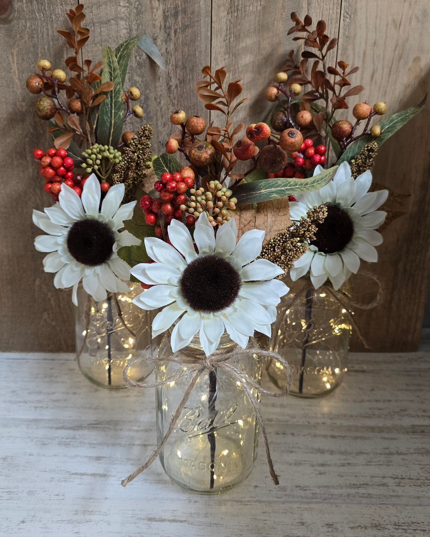 Fall Sunflower Lighted Mason Jar Centerpiece