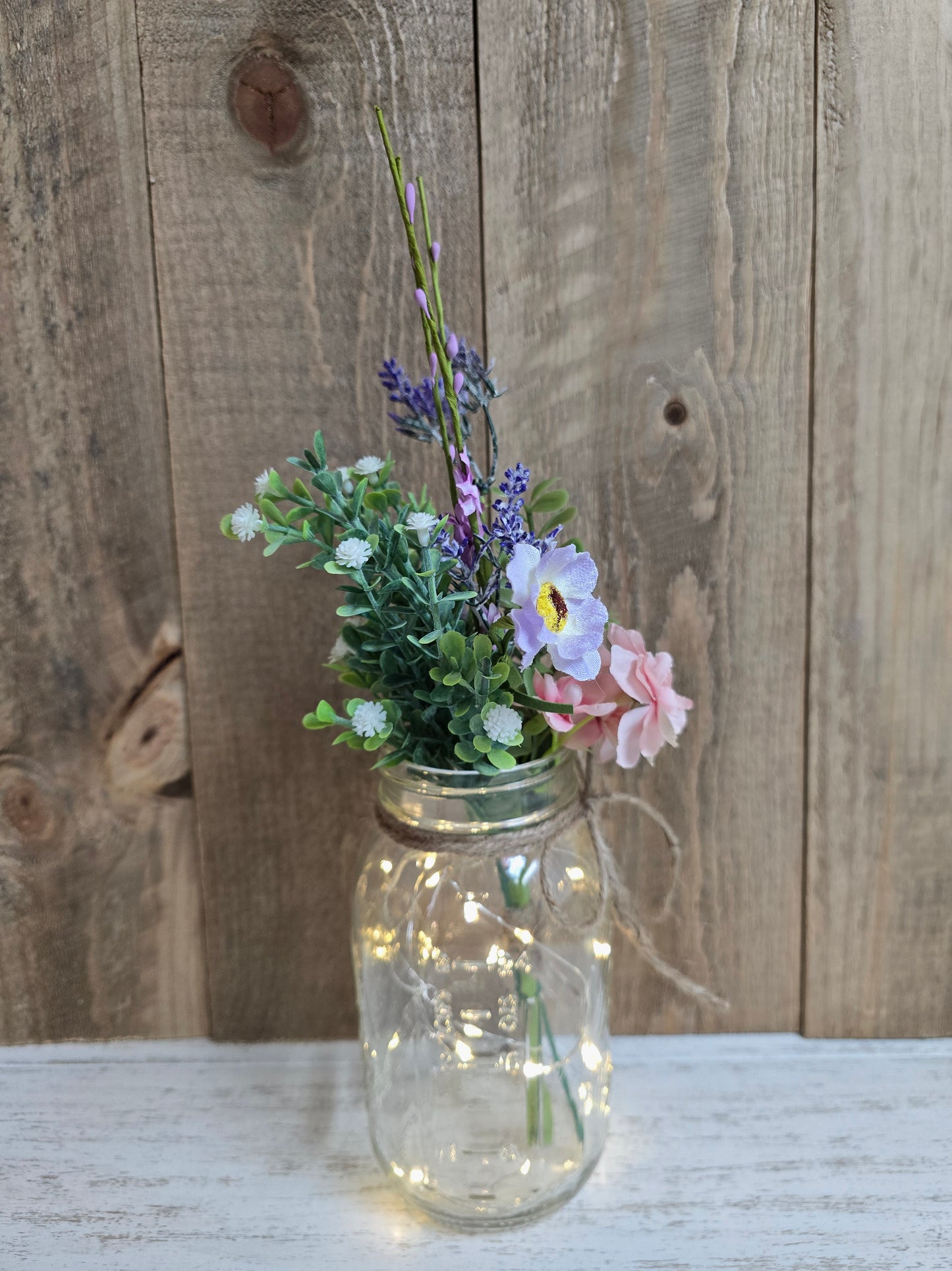 Faux Wildflower Lighted Mason Jar Quart Centerpiece