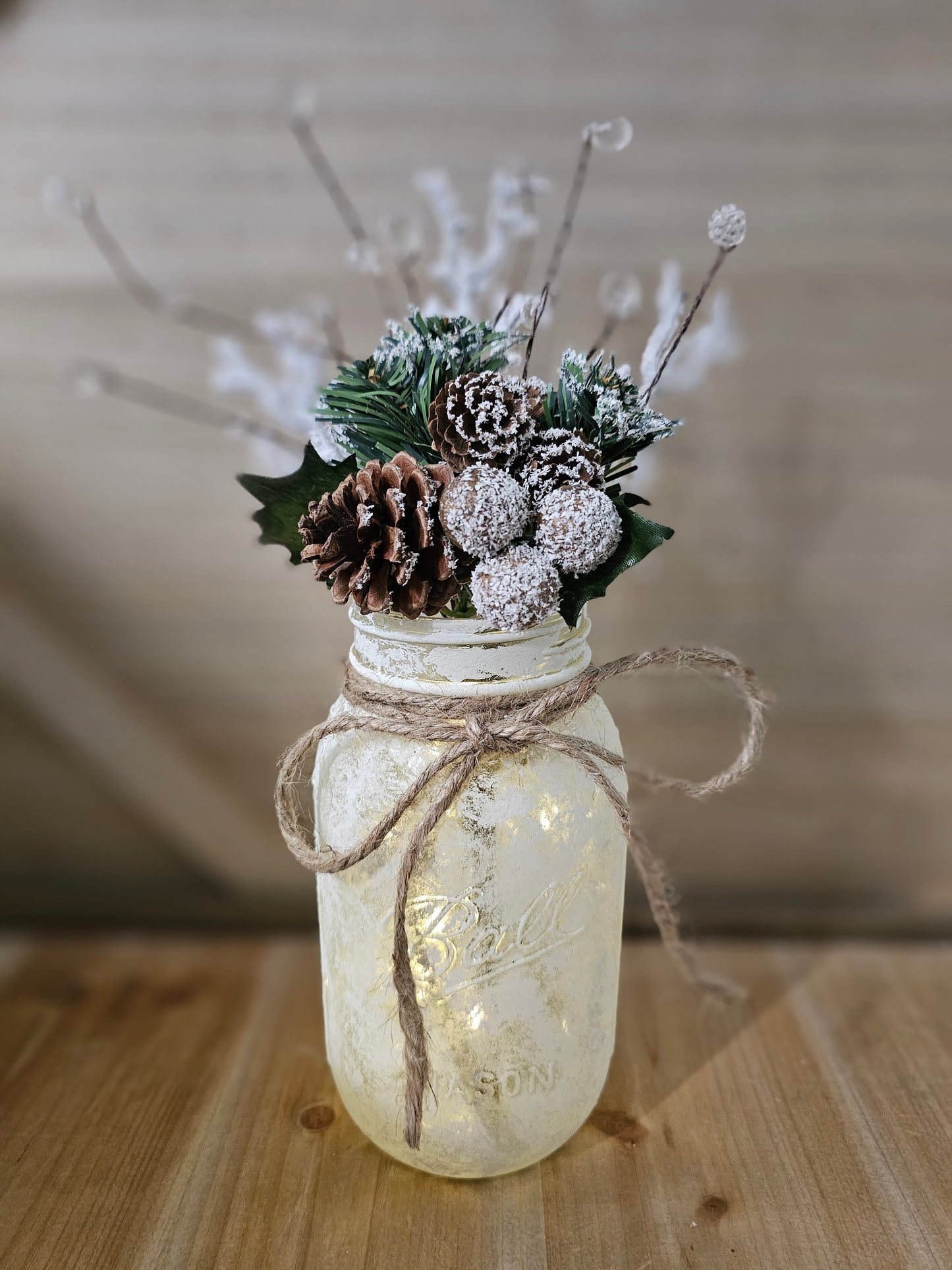 Snowy Winter Wonderland Mason Jar With Fairy Lights - Free Shipping