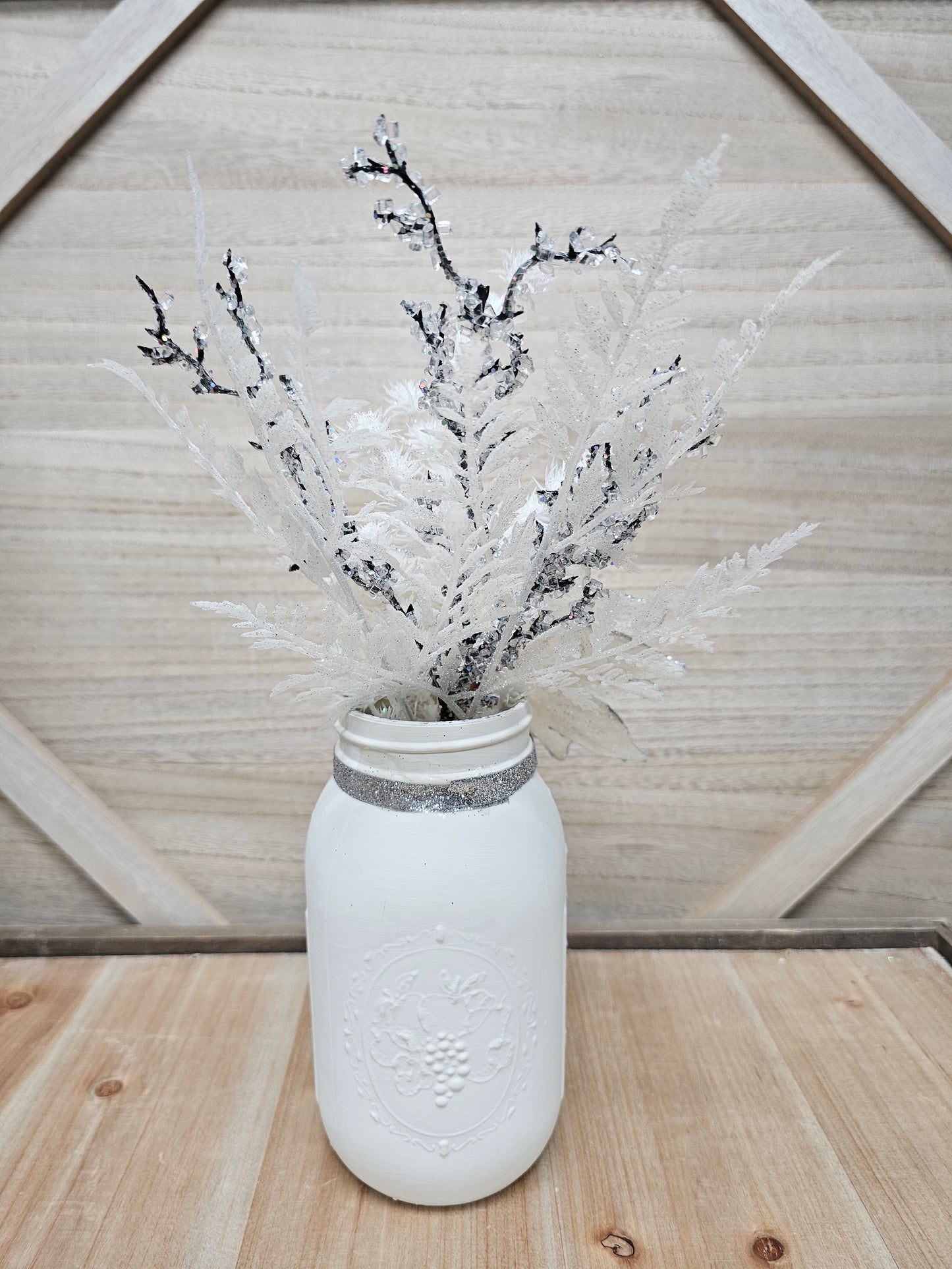 White Ice Poinsettia Mason Jar Centerpiece - Free Shipping