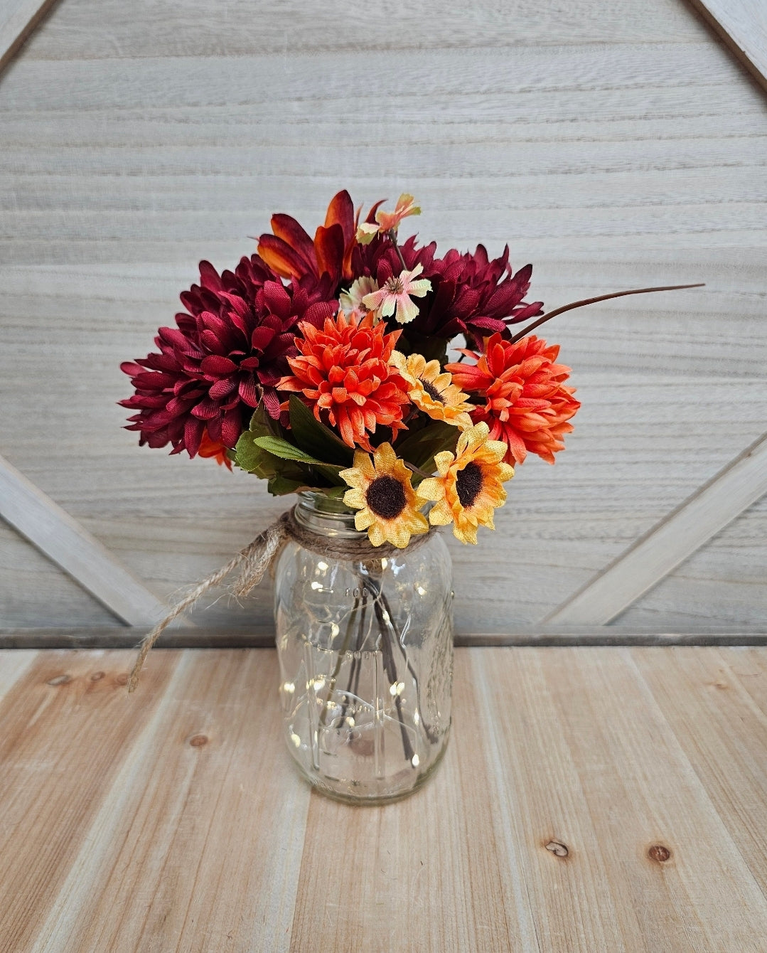 Single Fall Floral Lighted Mason Jar Centerpiece