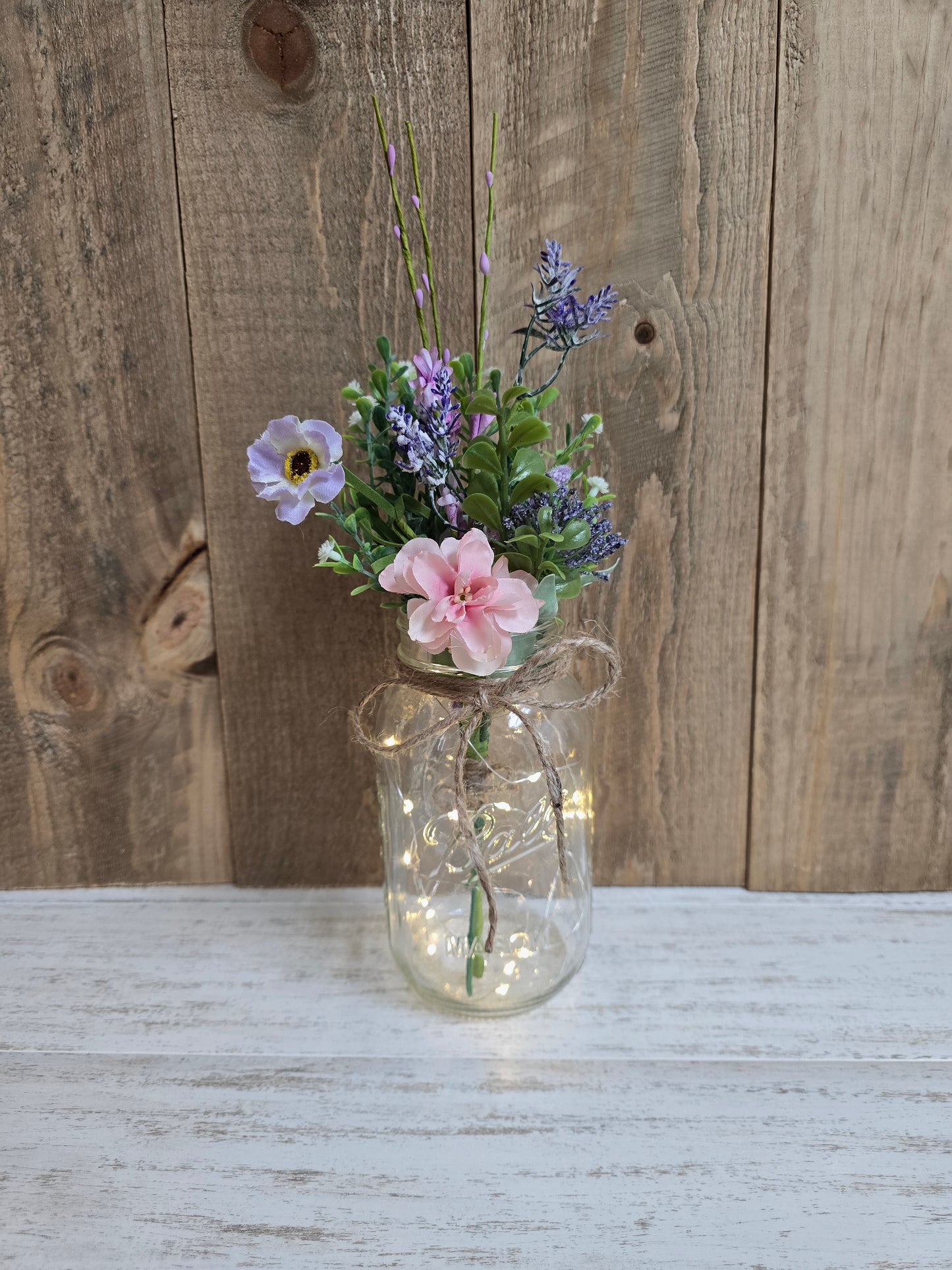 Faux Wildflower Lighted Mason Jar Quart Centerpiece