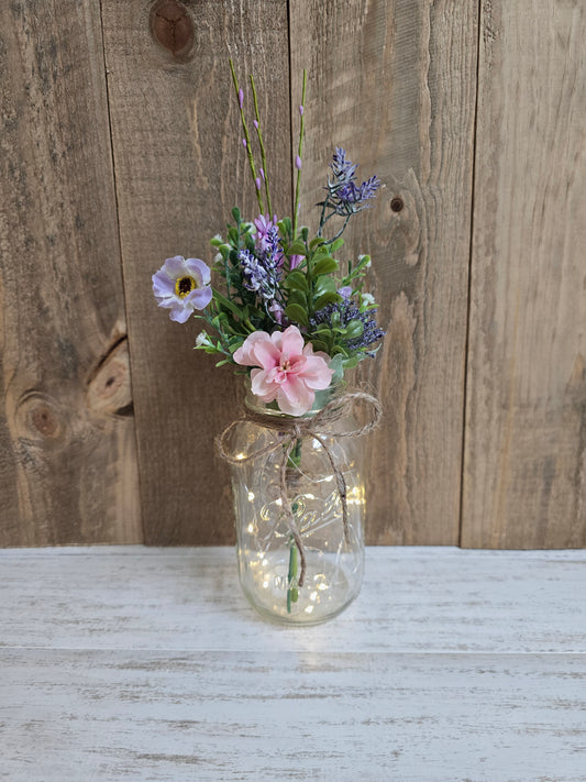 Faux Wildflower Lighted Mason Jar Quart Centerpiece