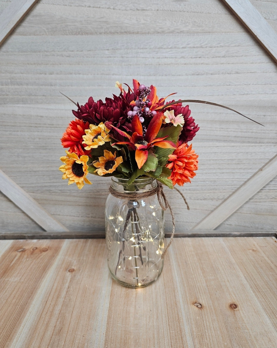 Single Fall Floral Lighted Mason Jar Centerpiece