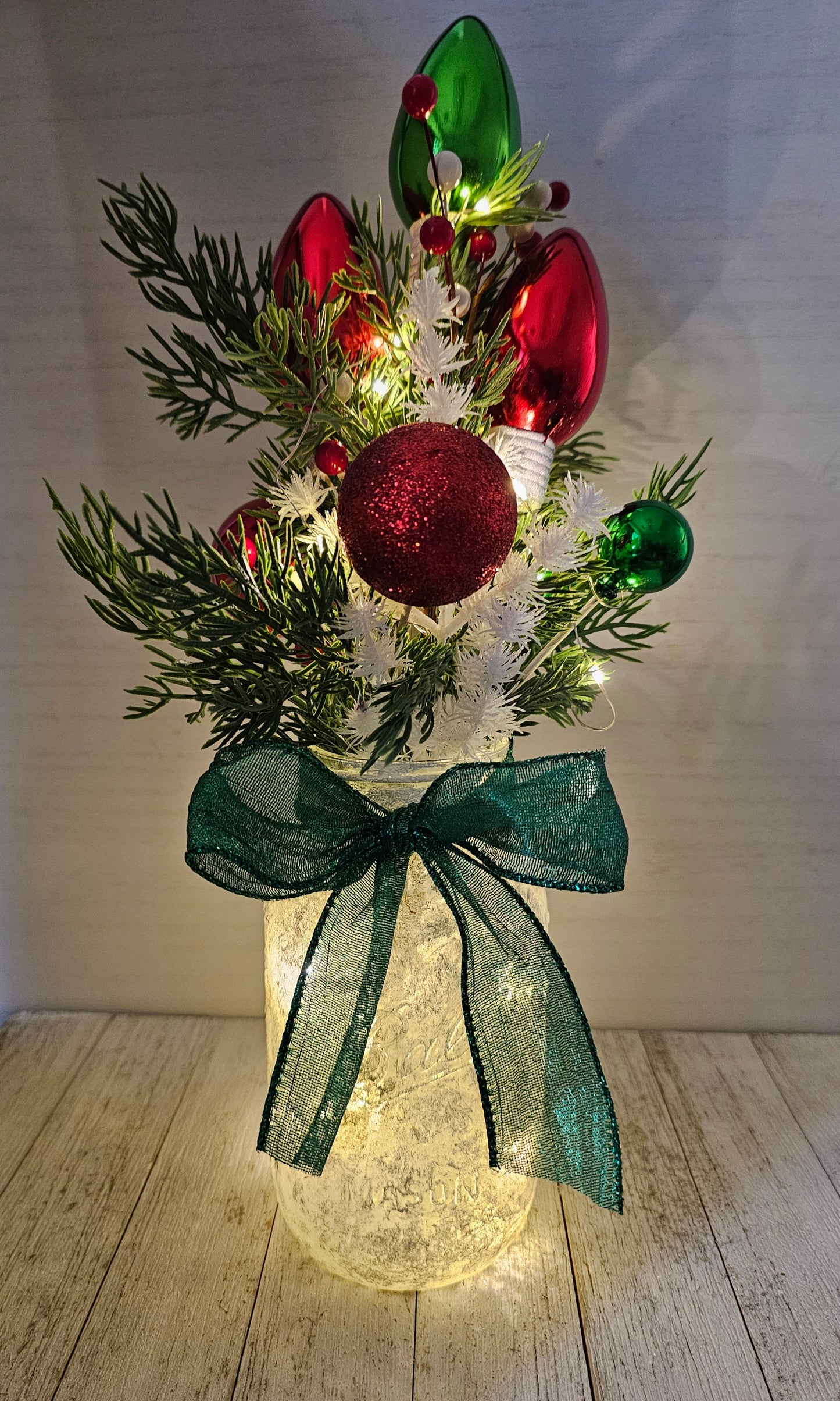 Christmas Tree Lighted Mason Jar Centerpiece - Free Shipping