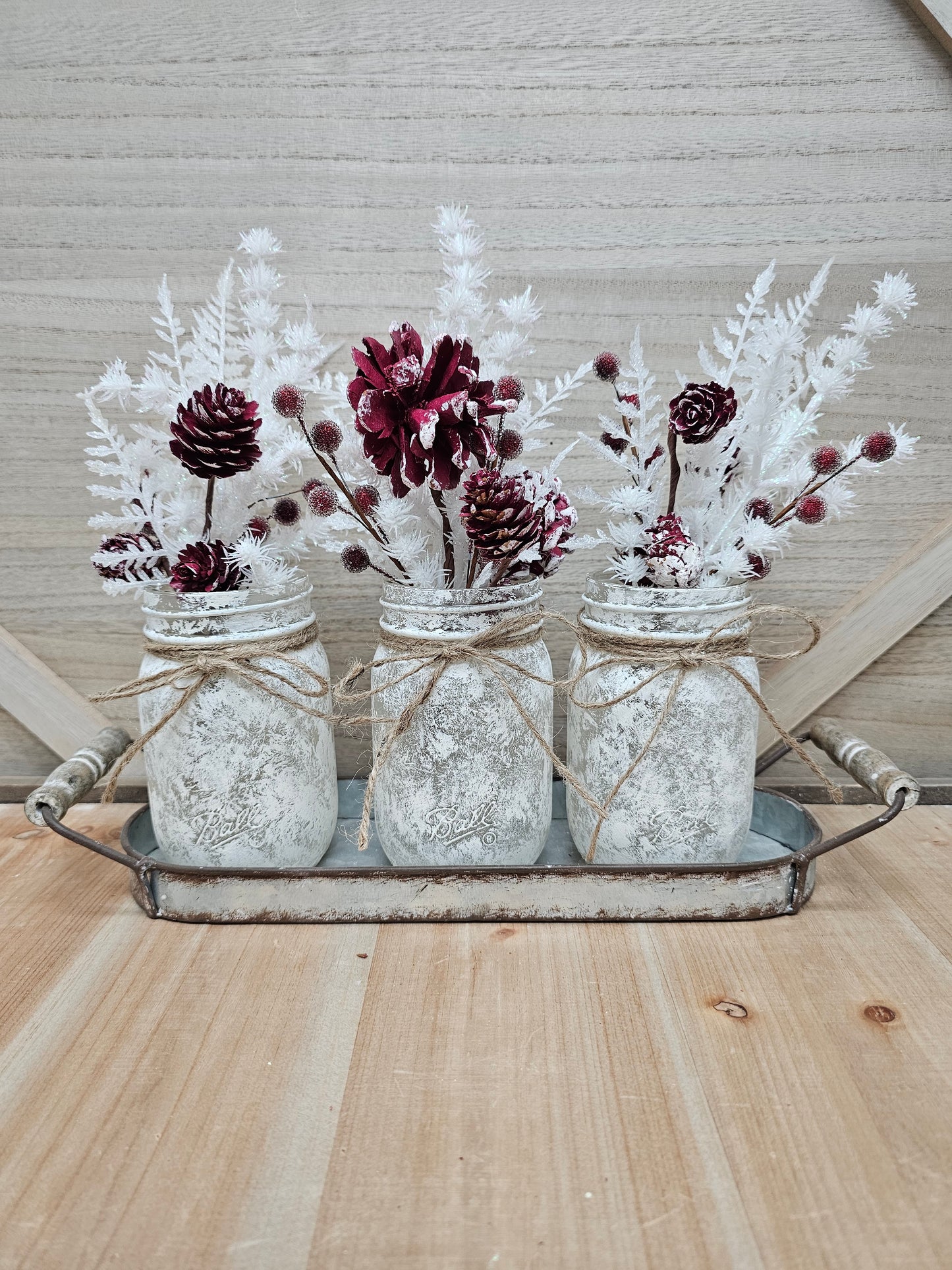 White Frost Mason Jar Christmas Centerpiece - Free Shipping