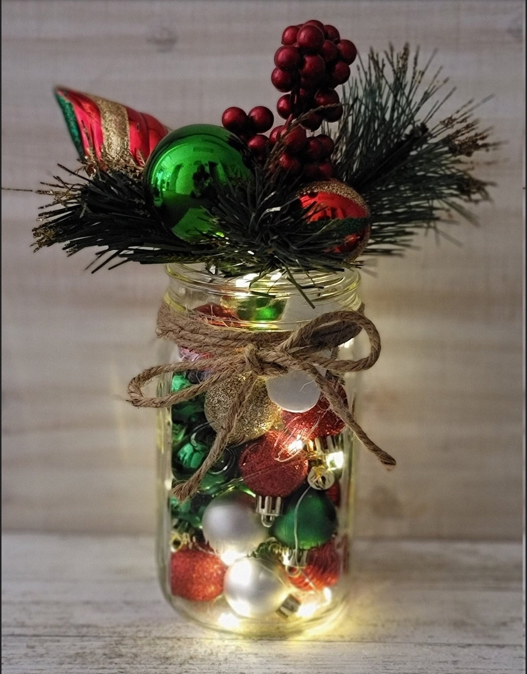 Christmas Ornament Mason Jar With Fairy Lights - Free Shipping