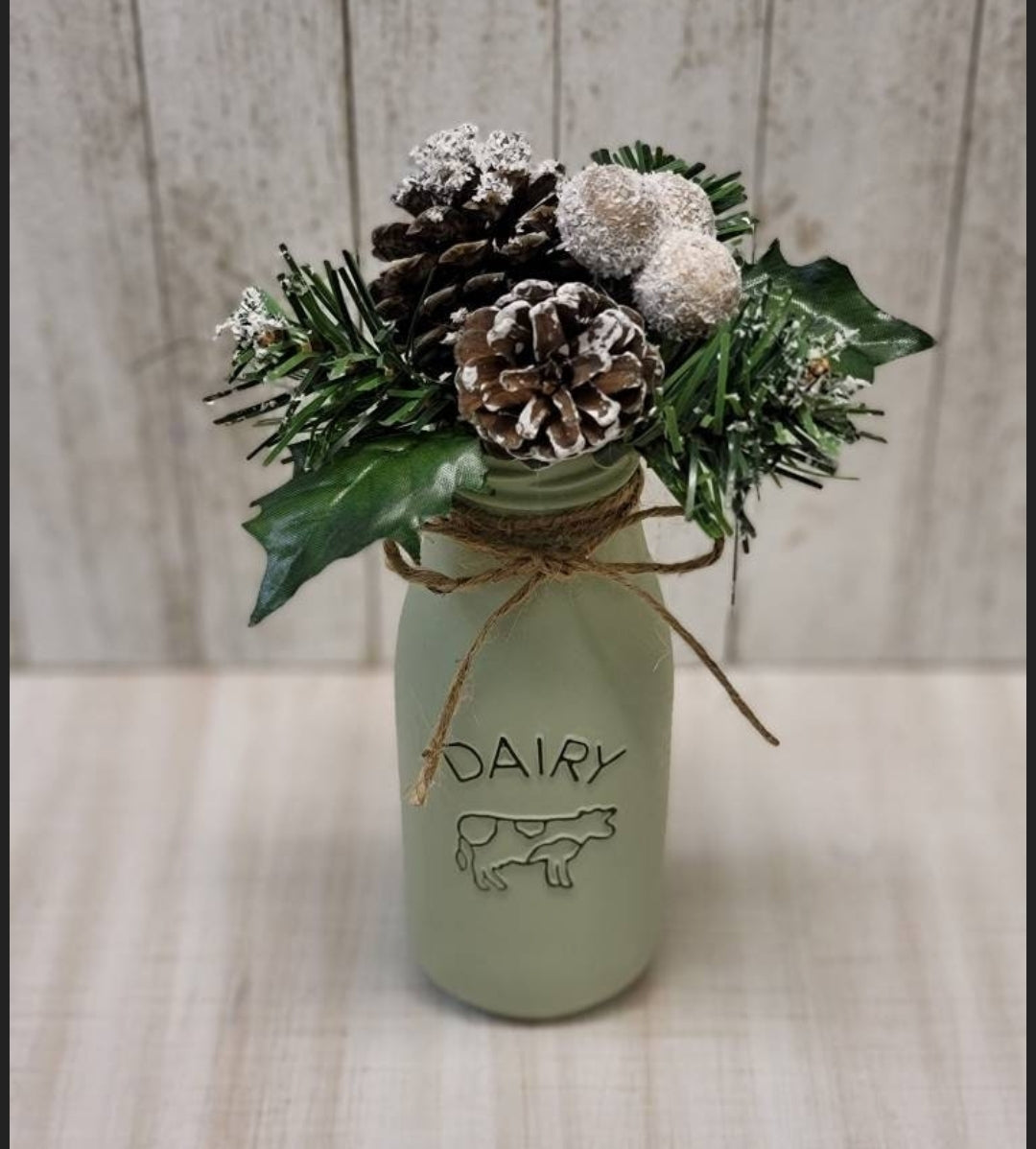 Sage Dairy Jar Christmas Centerpiece - Free Shipping