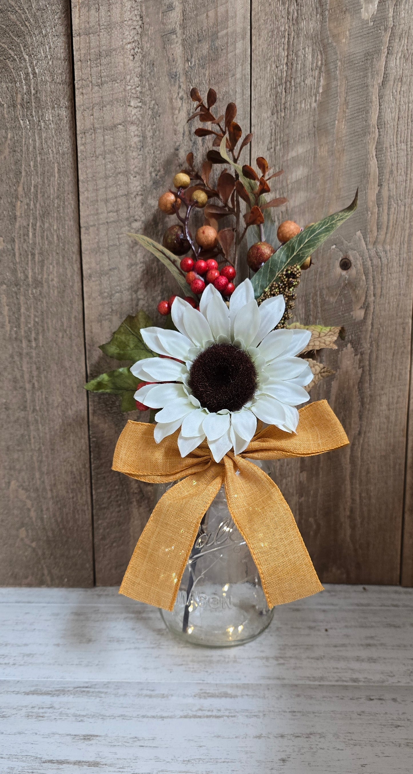 Fall Sunflower Lighted Mason Jar Centerpieces With Bows