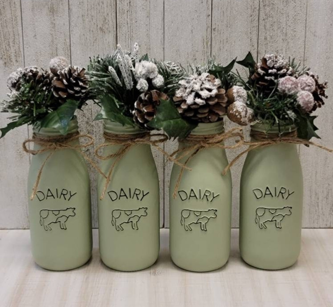 Sage Dairy Jar Christmas Centerpiece - Free Shipping