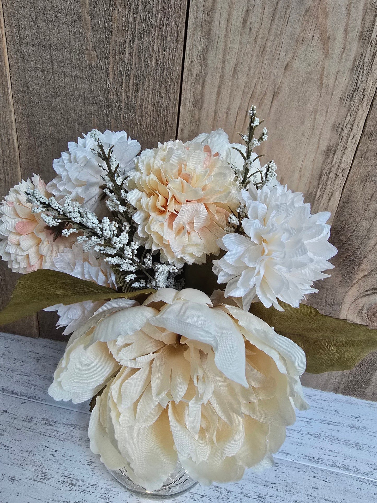 Fall Faux Mum and Peony Lighted Mason Jar Centerpiece