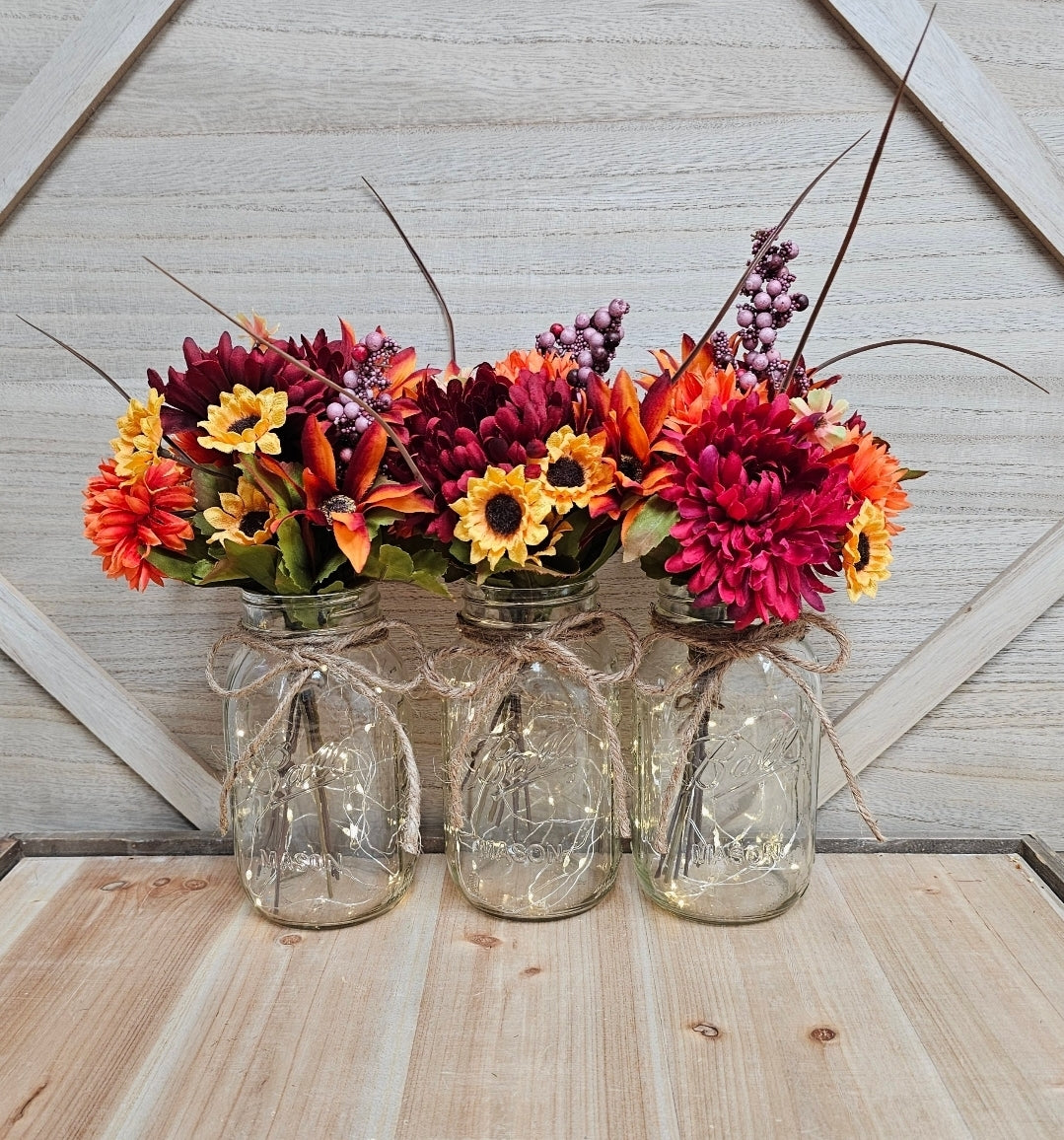 Single Fall Floral Lighted Mason Jar Centerpiece