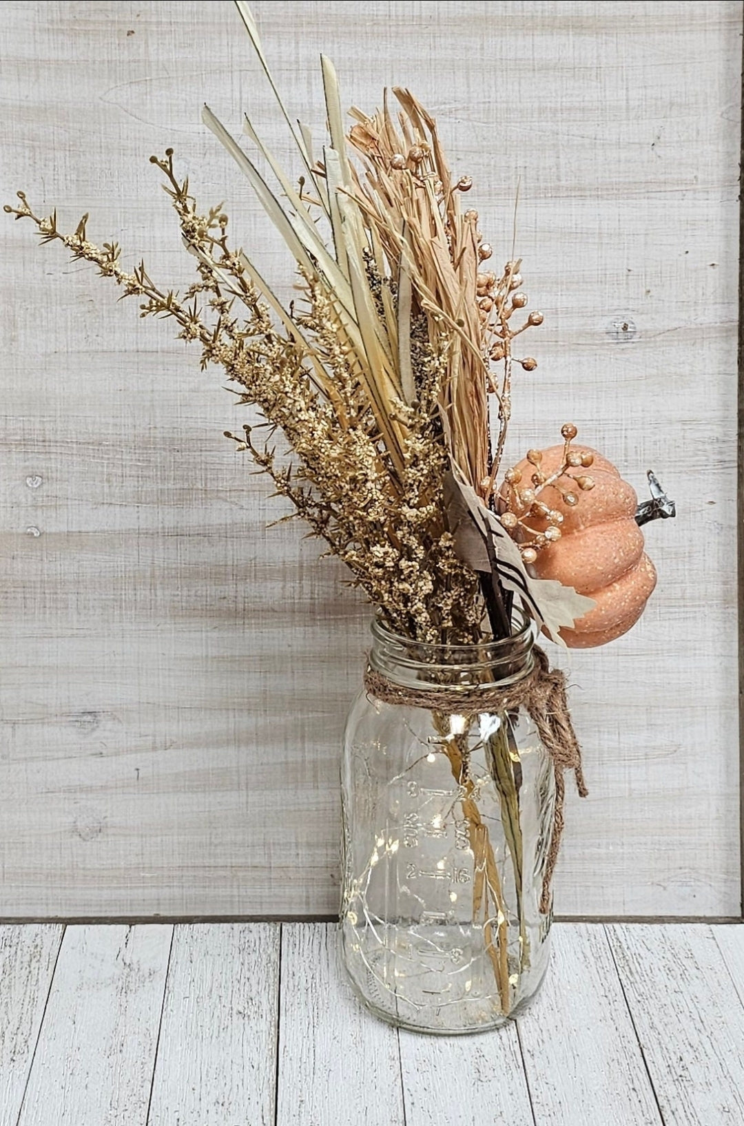 Fall Pumpkin Lighted Mason Jar Centerpiece