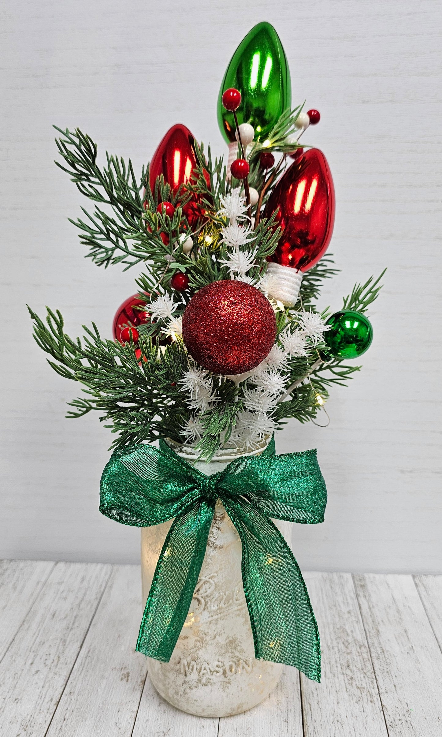 Christmas Tree Lighted Mason Jar Centerpiece - Free Shipping